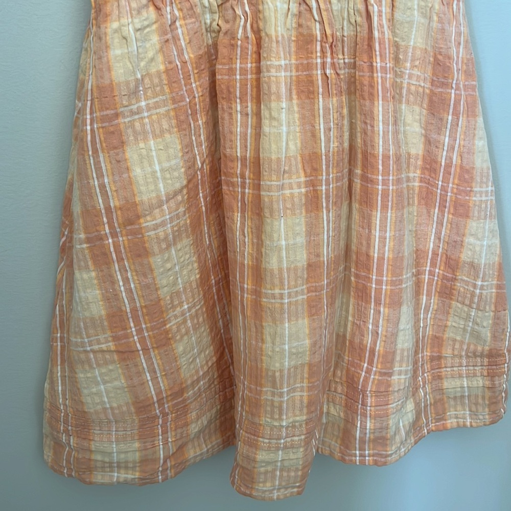 American Eagle Smockin On Sunshine Strapless Dress Peach Plaid Linen Blend | XS - Picture 5 of 9